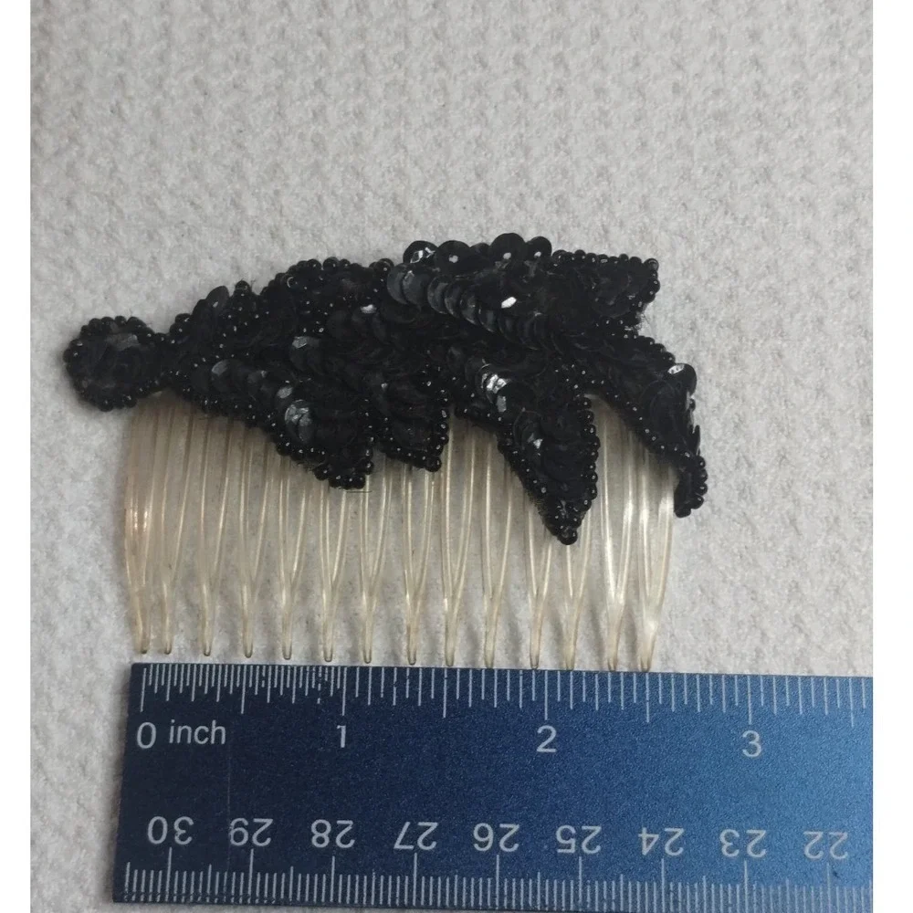 Vintage Style Black Beaded Sequin Floral Hair Comb Accessory Formal Evening Wear